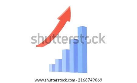 Business blue graph with red arrow, 3d icon representation. Can be used to represent statistics, prosperity, stock trading or market growth