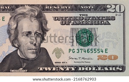 Closeup of front side of 20 dollar banknote for design purpose