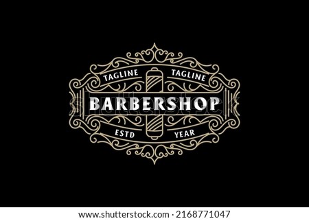 Vintage Retro Barbershop Border Ornament Logo Design Vector