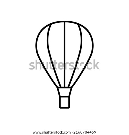 Black Hot Air Balloon with Basket Line Icon. Flight Baloon for Travel Icon on White Background. Fly Hotair Ballon for Fun Journey in Sky Outline Icon. Editable Stroke. Isolated Vector Illustration.