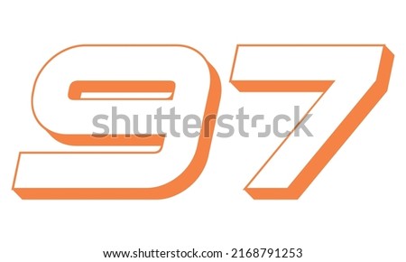 Orange Number Ninety Seven Vector Illustration. 3D Number 97 Isolated On A White background
