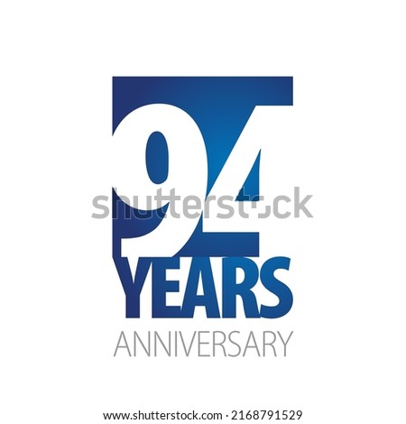 94 Years Anniversary negative space numbers blue white logo icon banner