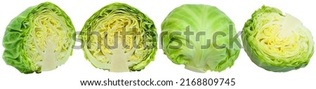 young fresh cabbage on a white background. sliced ​​green vegetable on the table. salad cooking concept. illustration of diet food. green cabbage close up. Royalty-Free Stock Photo #2168809745