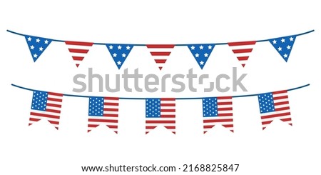 Vector garlands of USA flags set. Independence day buntings collection. United states flags. America.