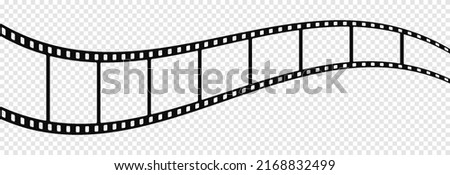 Vector film strip PNG. Roll of retro film strip on isolated transparent background. Photographic film in retro style. Curved film strip PNG. Royalty-Free Stock Photo #2168832499