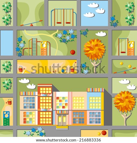 Cute cartoon map of kindergarten land
