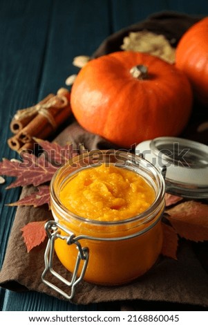 Concept of tasty food, pumpkin jam, close up