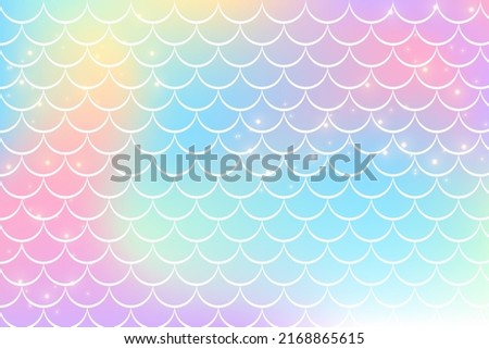Holographic rainbow background with mermaid scales. A pattern with a tail on a gradient. Marine underwater pattern. Vector Royalty-Free Stock Photo #2168865615