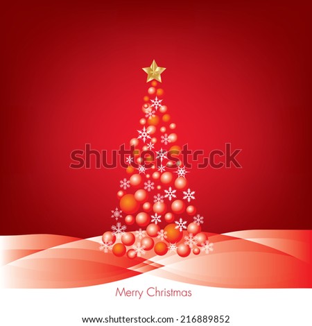 Christmas tree. Glass balls and snowflakes. Vector illustration