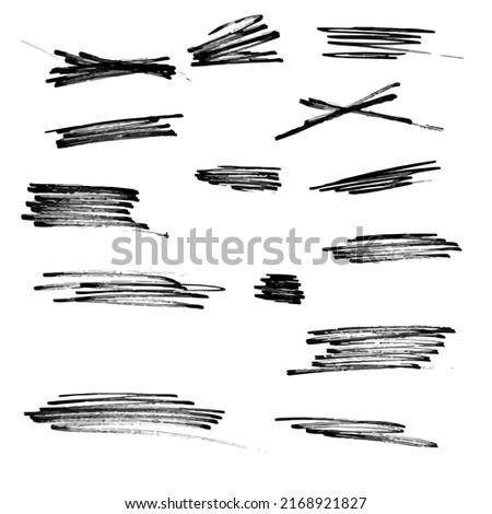 Simple primitive doodles, painted black pen. Flat vector illustration