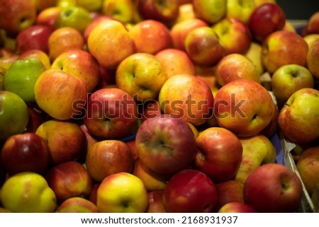 Apples in store. Lots of apples in drawer. Fresh fruit. Summer vitamins.