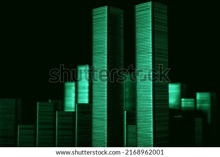 Urban landscape from stapler paper clips