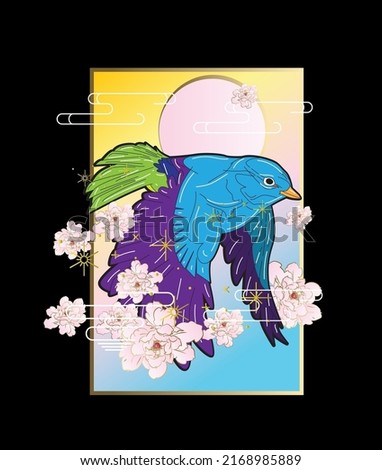 bird illustration with japanese style