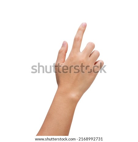Man hand touching isolated on white background with clipping path. Royalty-Free Stock Photo #2168992731