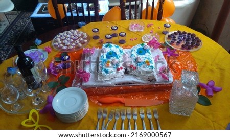 photo of the birthday party decoration the table with delicious sweets and cakes