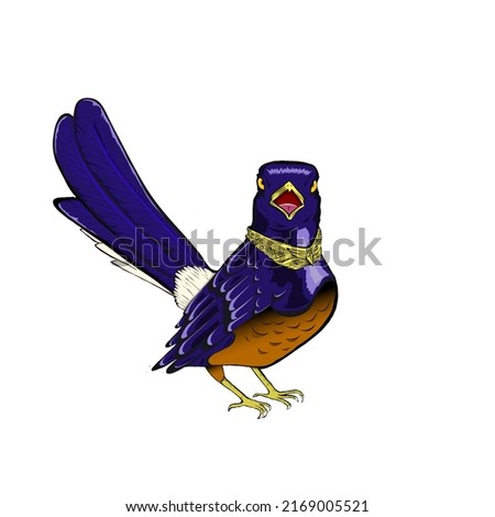 an animated blue and purple bird