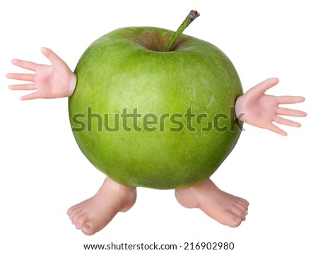 Funny green apple isolated on white