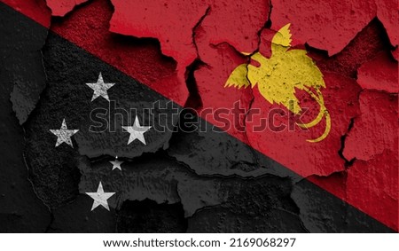 Flag of Papua New Guinea on old grunge wall in background 