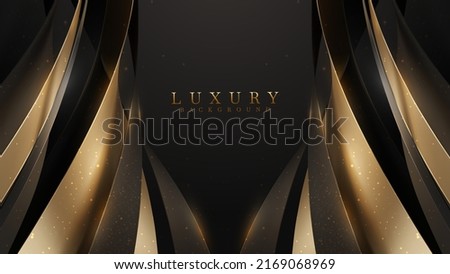 Black luxury background with golden curve elements and glitter light effect decoration. Royalty-Free Stock Photo #2169068969