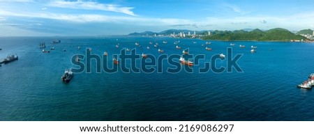 Many Oil tanker ship, or Crude tanker mooring for loading  oil and gas storage at industry marina dock port, Energy Power Business offshore import export Crude Petrol Chemical for Webinar Banner