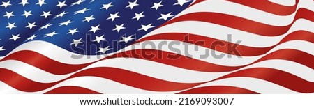USA flag wavy long drawn landscape background banner