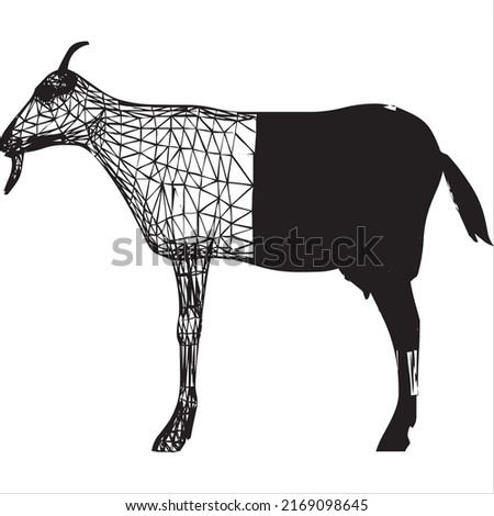 Vector, Image of 3D goat icon, black and white color, with transparent background