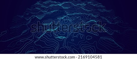 3D Sea Ocean Depth Topographic Topo Map Banner Background. Curvy Wavy Lines Vector Illustration. Hills, Rivers and Mountains. Geography Concept.  Royalty-Free Stock Photo #2169104581