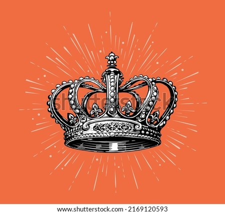 Crown sketch. King, royal symbol. Vector illustration drawn in vintage engraving style