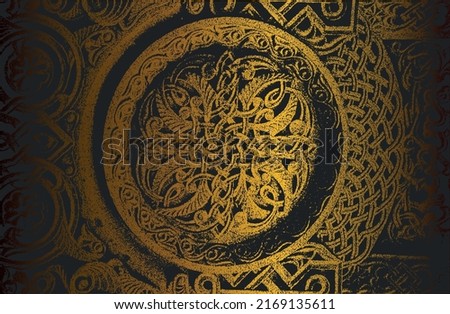 Luxury black golden metal gradient background with distressed concrete ornament, pattern texture. Vector illustration