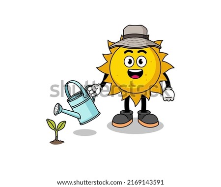 Illustration of sun cartoon watering the plant , character design