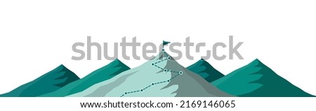 Mountain path climbing route to peak on white background