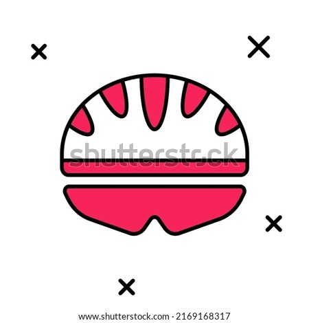 Filled outline Bicycle helmet icon isolated on white background. Extreme sport. Sport equipment.  Vector