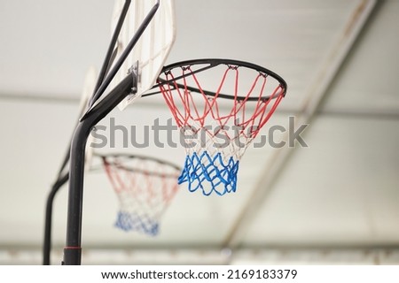 basketball hoop with colorful net close-up. Colourful image of basketball hoop. 