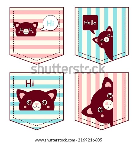 Cute little cats in pocket set. Baby collection of animals in pockets. Childish print with funny kittens for t-shirt design. Vector illustration EPS8