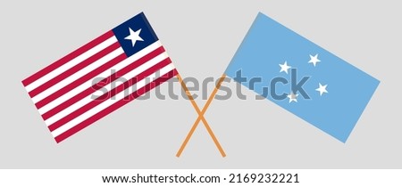 Crossed flags of Liberia and Micronesia. Official colors. Correct proportion. Vector illustration

