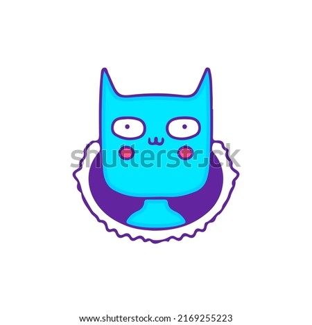 Blue cat head peeking through ripped paper, illustration for t-shirt, sticker, or apparel merchandise. With doodle, retro, and cartoon style.