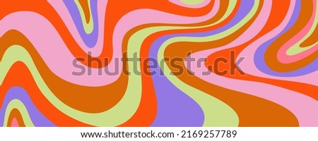 Grioovy psychedelic wave background for banner design. Retro 60s 70s psychedelic pattern. Modern wave retro abstract design. Rainbow 60s, 70s, hippie vector Royalty-Free Stock Photo #2169257789