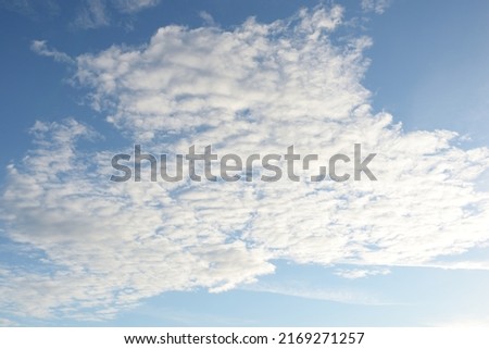 Clear blue sky after the storm. Soft sunlight. Panoramic image, texture, background, graphic resources, design, copy space. Meteorology, heaven, hope, peace concept