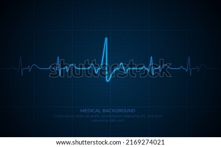 Emergency ekg monitoring. Blue glowing neon heart pulse. Heart beat. Electrocardiogram Royalty-Free Stock Photo #2169274021