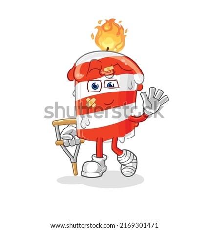 the birthday candle sick with limping stick. cartoon mascot vector