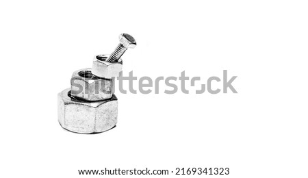 Put right man on the right job concept, one size doesn't fit all idea, Smll nut in large bolts on white background