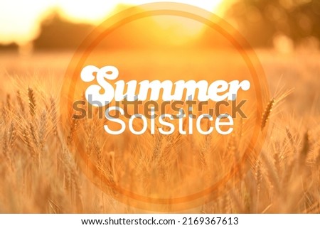 Poster with beautiful wheat field and text SUMMER SOLSTICE Royalty-Free Stock Photo #2169367613
