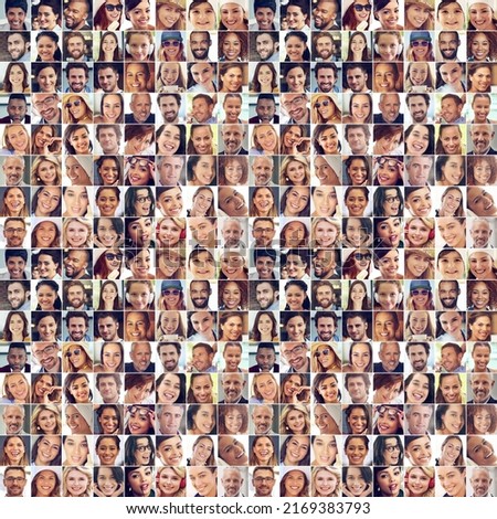 Smiles around the world. Composite image of a large group of diverse people smiling. Royalty-Free Stock Photo #2169383793