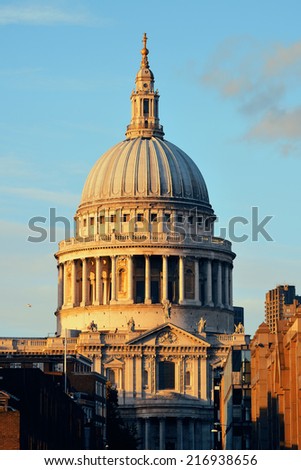 St Paul's cathedral in London at sunset as the famous landmark. 