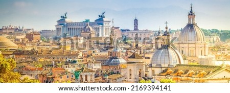 view of skyline of Rome city at day, Italy, web banner