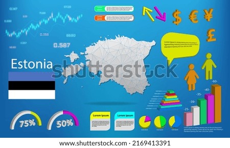estonia map info graphics - charts, symbols, elements and icons collection. Detailed estonia map with High quality business infographic elements.
