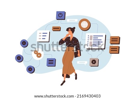 CMS, software architecture concept. Administration of content management system, network structure, optimization of online processes in business. Flat vector illustration isolated on white background Royalty-Free Stock Photo #2169430403
