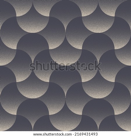 Art Deco Royal Ornament Seamless Pattern Vector Stipple Abstract Background. Hand Drawn Tileable Geometric Dotted Texture Repetitive Gray Wallpaper. Half Tone Semicircles Unique Retro Art Illustration