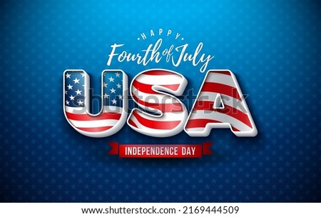 4th of July Independence Day of the USA Vector Illustration with American Flag in 3d Lettering on Blue Background. Fourth of July National Celebration Design for Banner, Greeting Card, Invitation or
