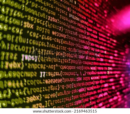 WWW software development. Computer programming source code. Programming source code abstract screen of software developer. Close up of random computer code comprised of numbers and letters